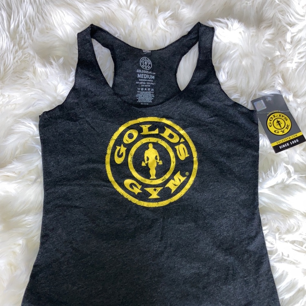 GOLD’S GYM “Stronger Than The Boys” Black Gold Logo Racerback Tank M L